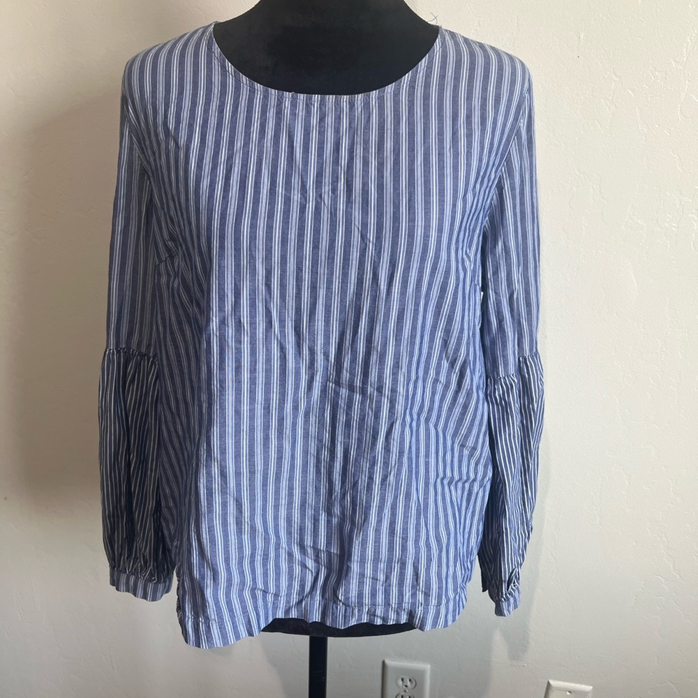 A new day blue and white striped long sleeve with back lace up shirt Sz L